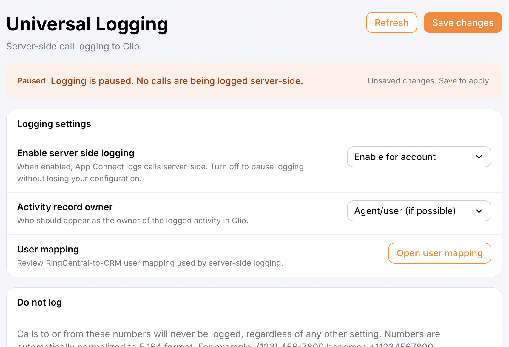 Universal Logging in the admin console