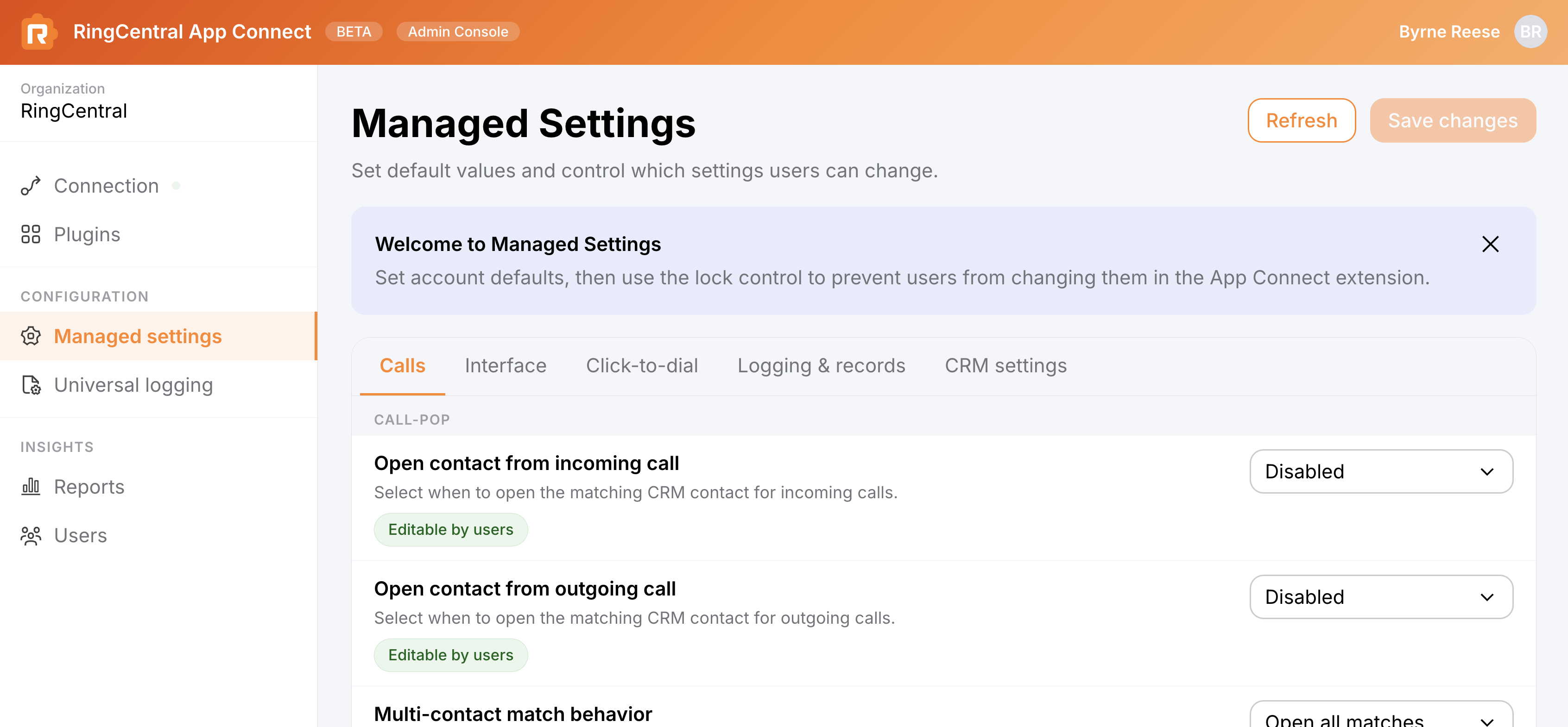 Admin Console managed settings