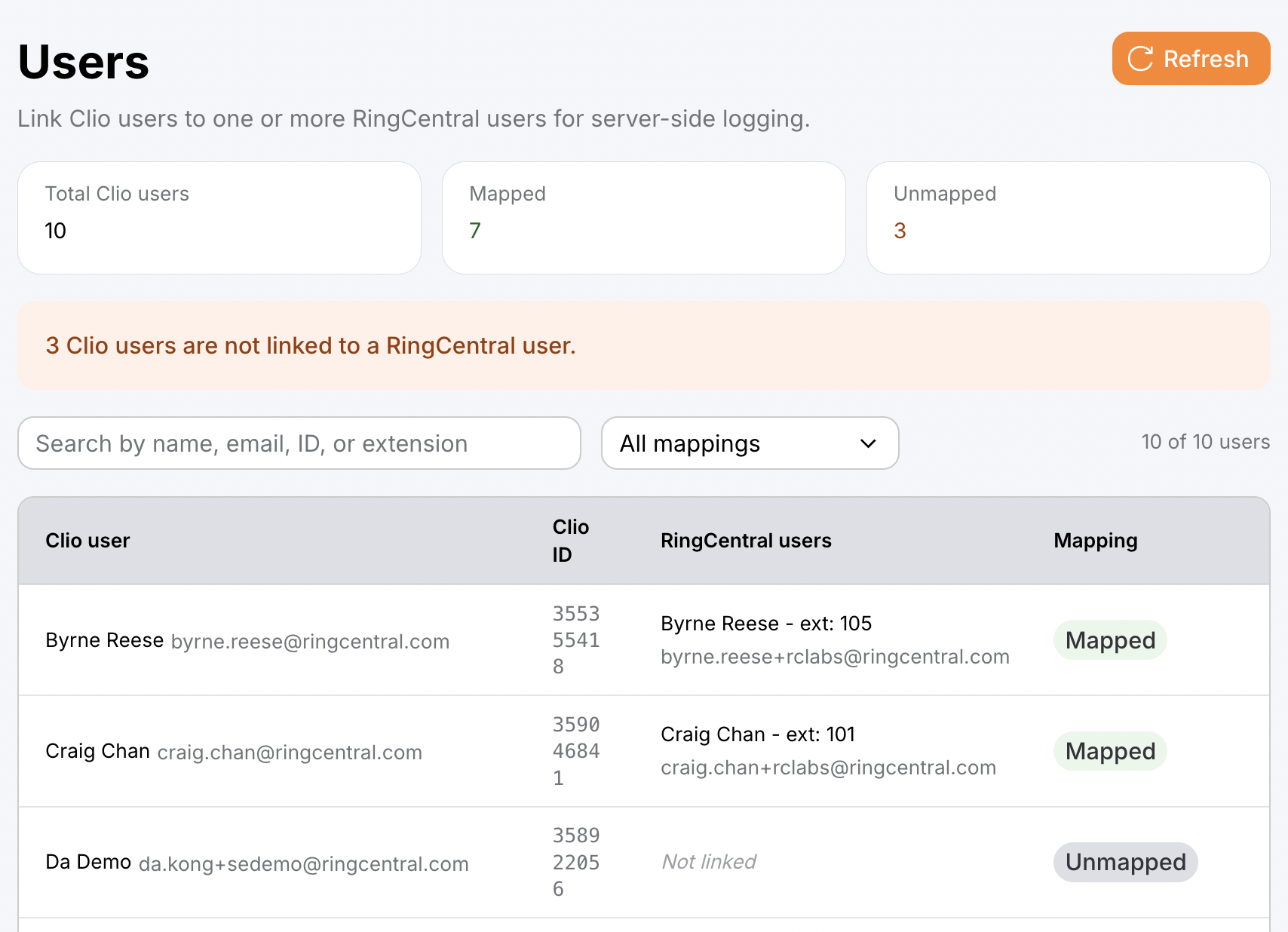 User mapping in the admin console