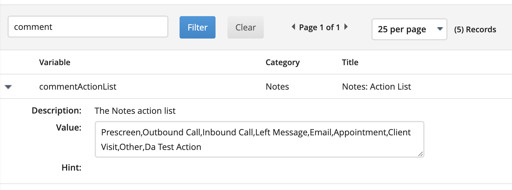 Bullhorn default Note Action page