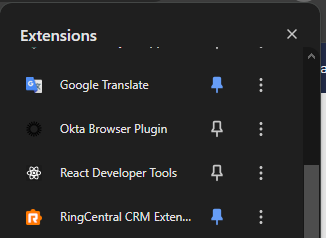 Chrome extensions menu