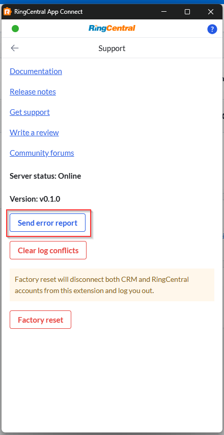 Error report button