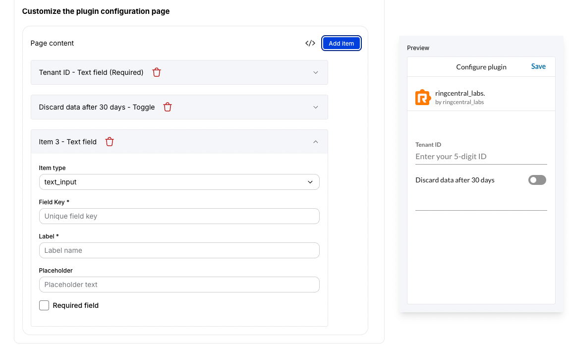 Custom config settings for a plugin