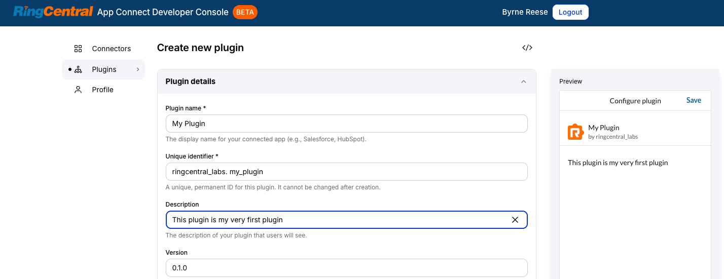 Editing a plugin in the Developer Console