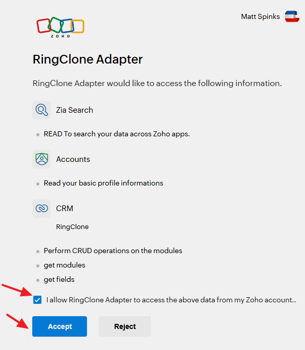 Authorize Zoho