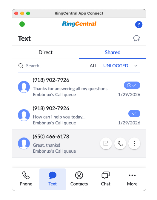 Shared SMS inbox