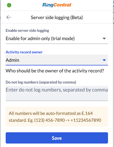 Server-side call logging setup