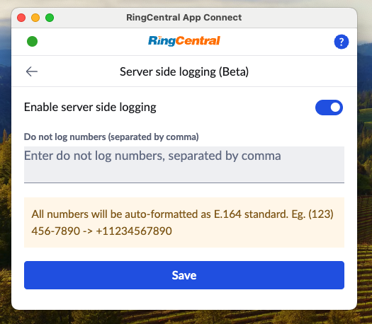 Server-side call logging setup