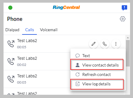 view contact or log details