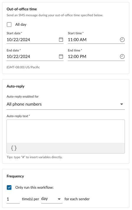 Out of office auto-reply setup dialog