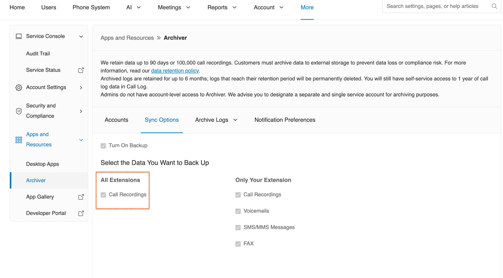 Admin Sync Options