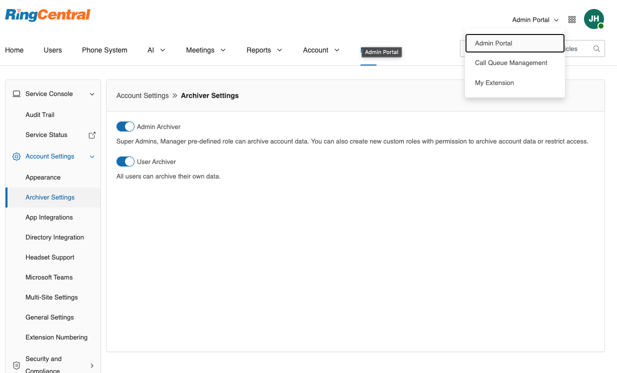 Archiver Settings