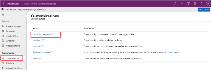 Customizations Settings