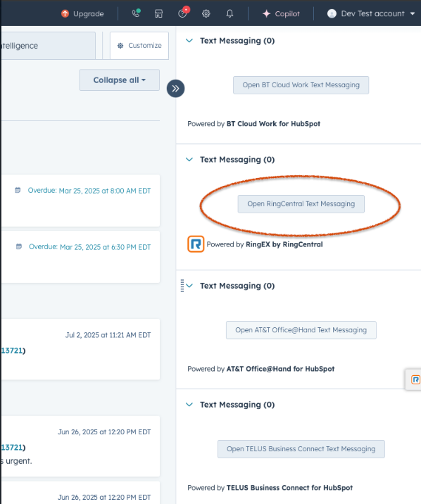 Open RingCentral Text Messaging