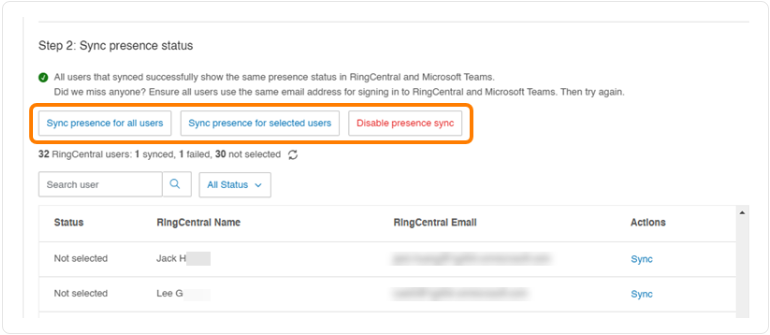 ***Verify the Sync presence status***