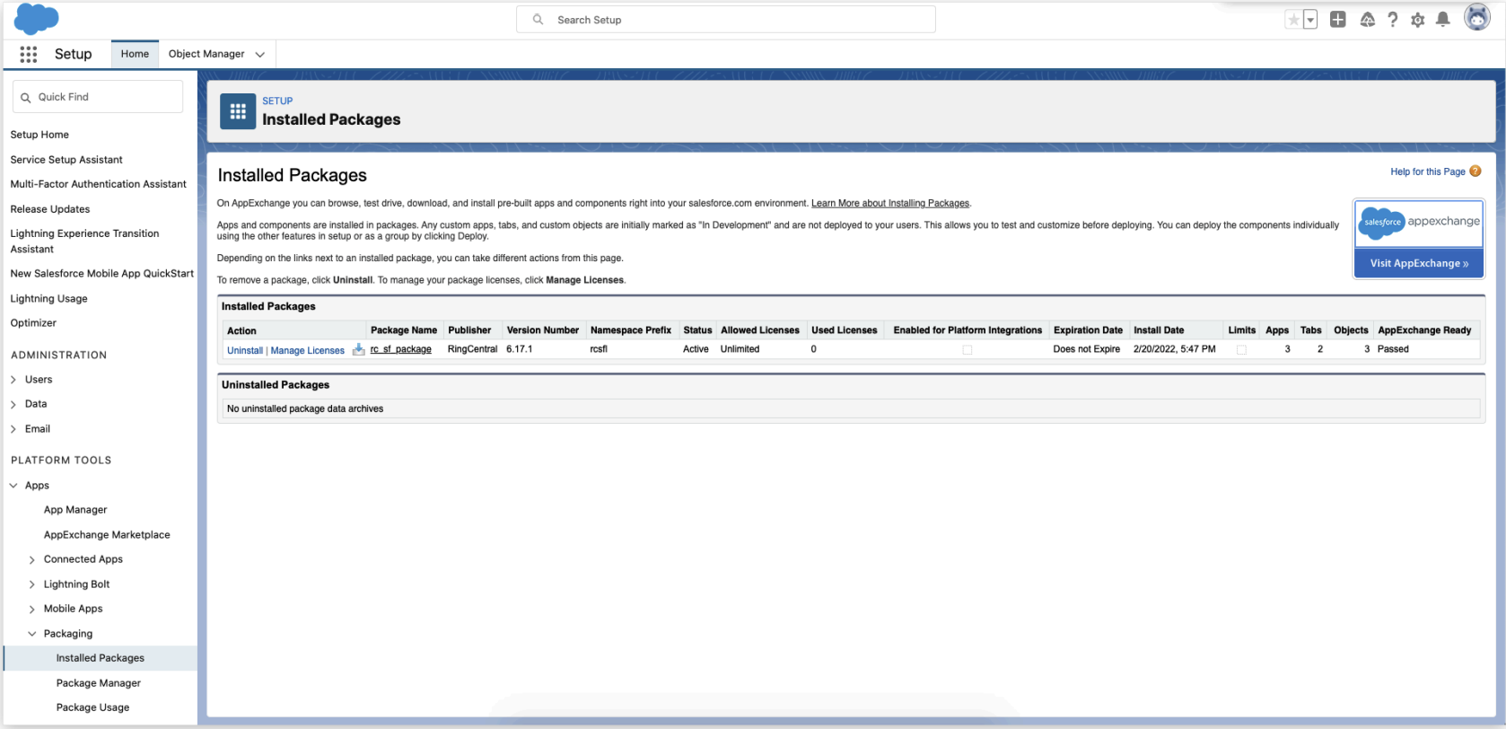 Installed Package Salesforce