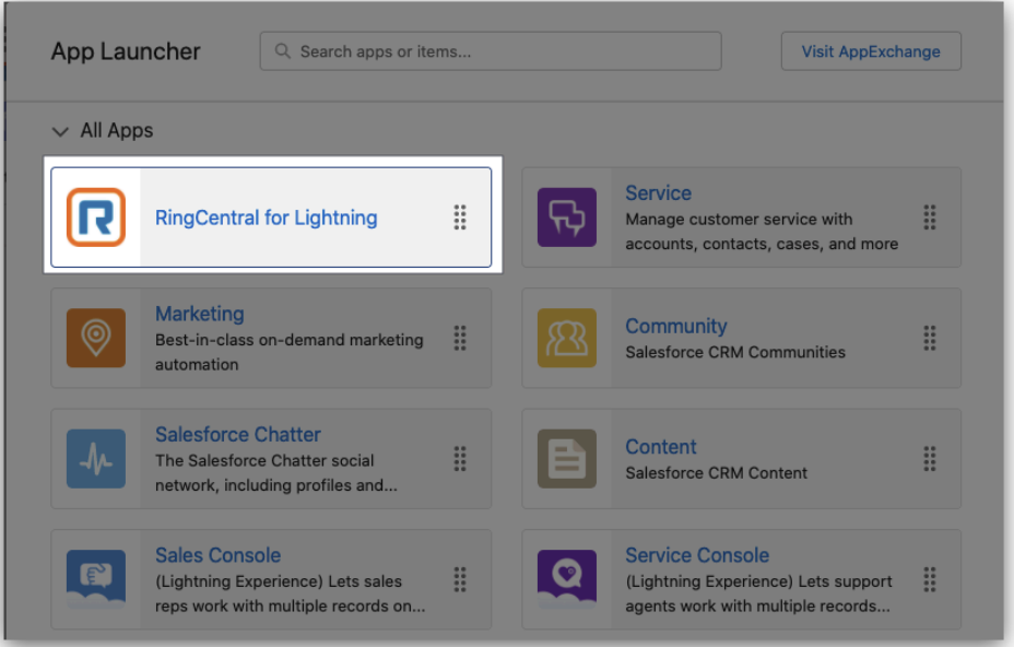 Launch RingCentral for Lightning App