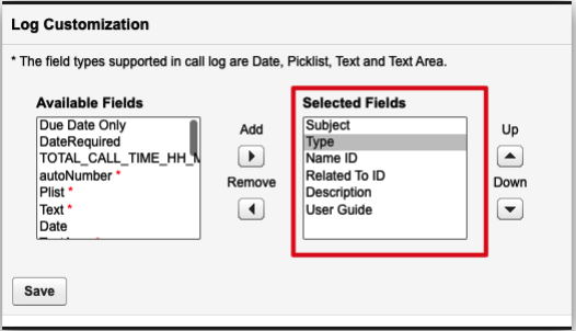 Log Customization Selected