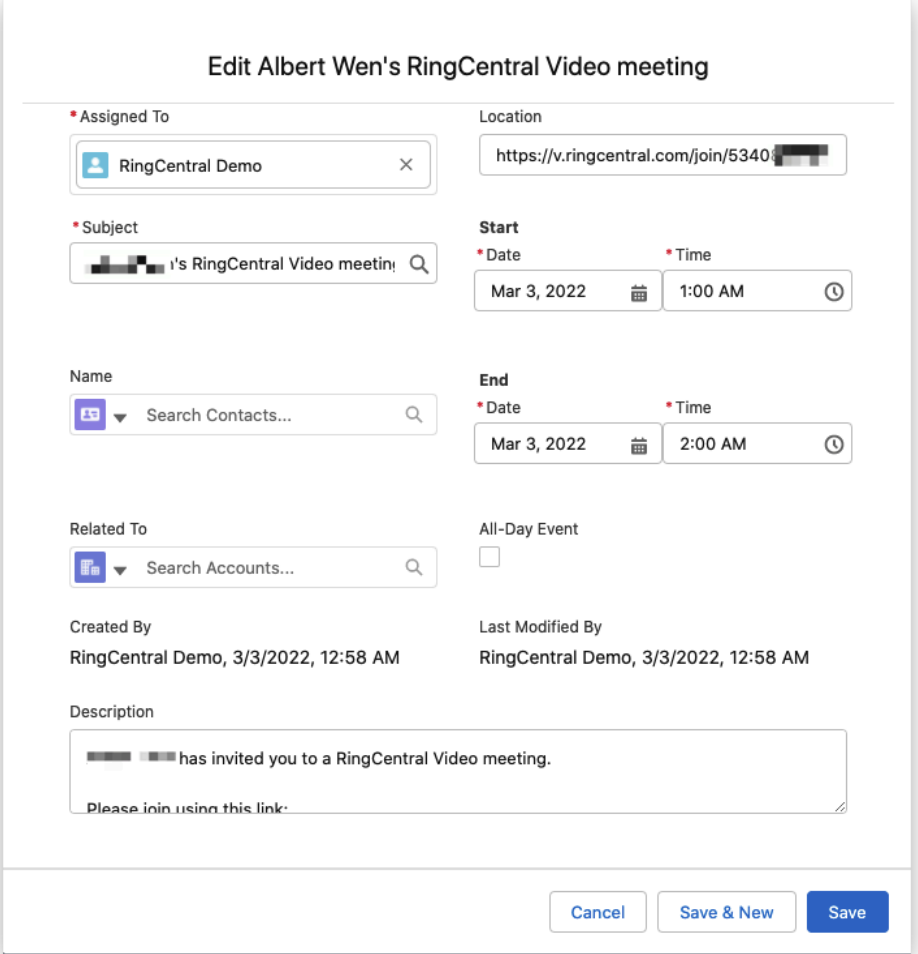 Video Meeting Created
