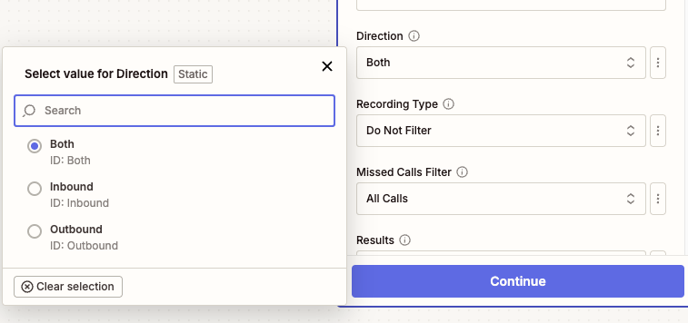 Call Direction Filter