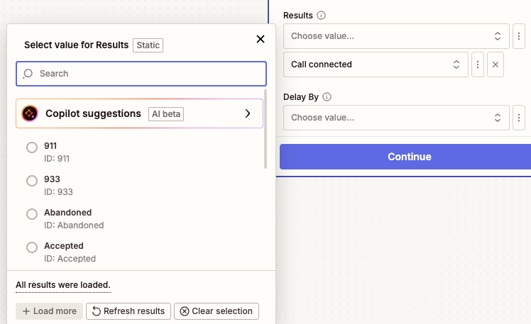 Call Results Filter