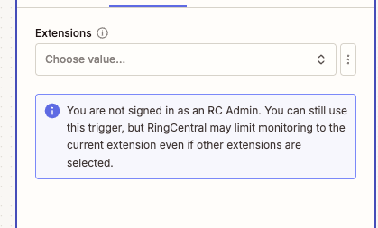 Extension Selection Warning
