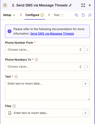 Send SMS via Message Threads fields