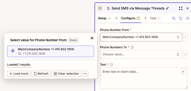 Message Threads Phone Number From