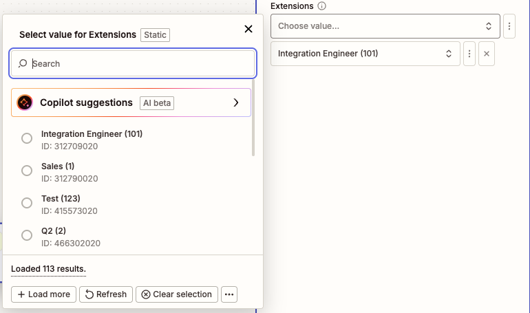 SMS/MMS Extension Selection