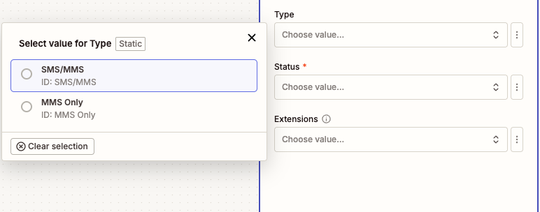 SMS/MMS Sent Type Selection